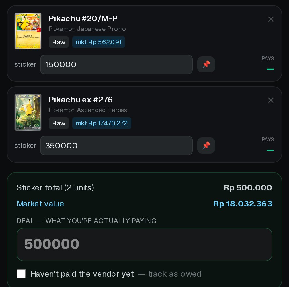 Bulk Buy: two cards, one negotiated deal price, each card costed by its market share